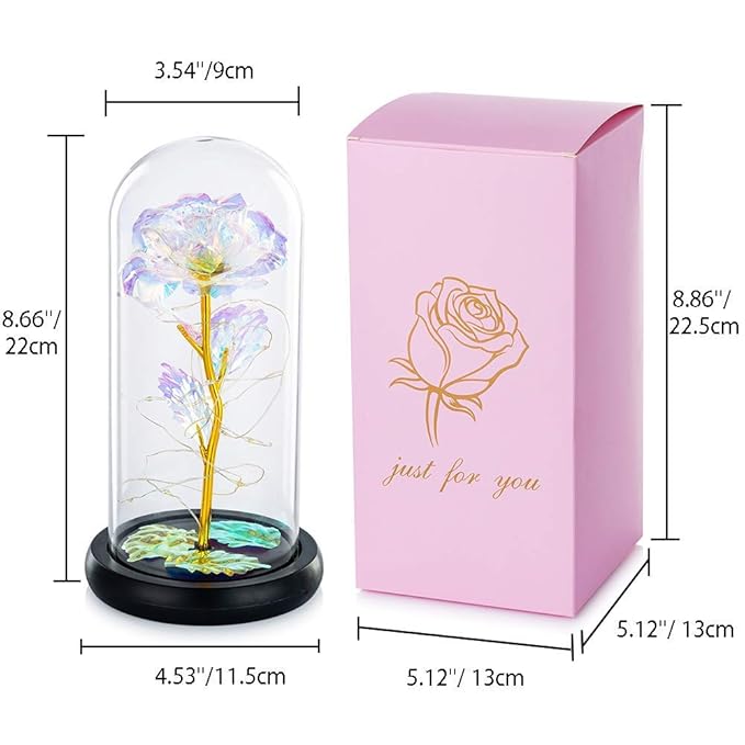 Beauty and the Beast Rose in Glass Dome LED Lights Crystal Rose Flowers Gift for Birthday Anniversary Valentine's Day Wedding Girlfriend Wife Women